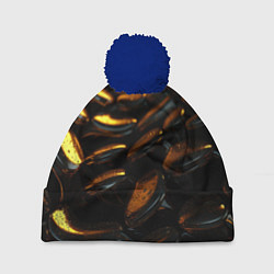 Шапка с помпоном Абстрактные золотые камни, цвет: 3D-тёмно-синий