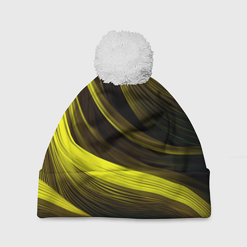 Шапка c помпоном Черные и желтые линии / 3D-Белый – фото 1
