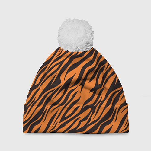 Шапка c помпоном Полоски тигра - tiger / 3D-Белый – фото 1