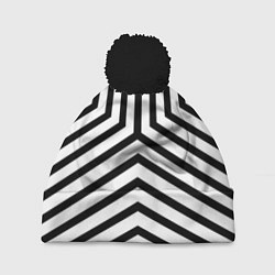 Шапка с помпоном Черно-белые полосы в узоре, цвет: 3D-черный