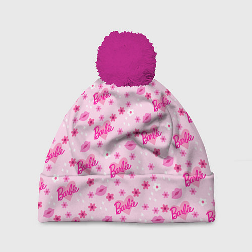 Шапка c помпоном Барби, сердечки и цветочки / 3D-Малиновый – фото 1