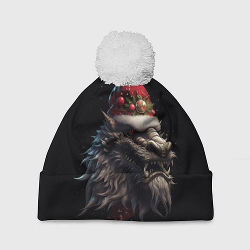 Шапка c помпоном Дракон в шапке Санта Клауса: арт нейросети / 3D-Белый – фото 1