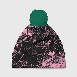 Шапка с помпоном Блэкпинк - автографы, цвет: 3D-зеленый