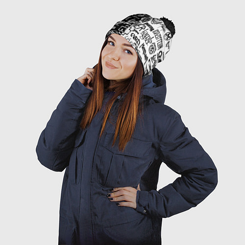 Шапка c помпоном Логотипы лучших рок групп / 3D-Черный – фото 2