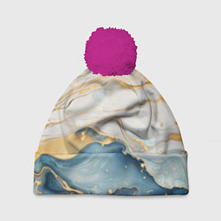 Шапка с помпоном Мраморная абстракция, цвет: 3D-малиновый