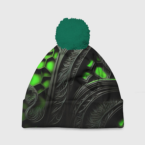 Шапка c помпоном Green black abstract / 3D-Зеленый – фото 1