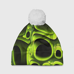 Шапка с помпоном Зеленая кислотная абстракция, цвет: 3D-белый