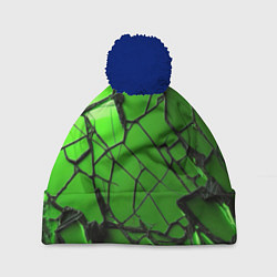 Шапка с помпоном Зеленое треснутое стекло, цвет: 3D-тёмно-синий