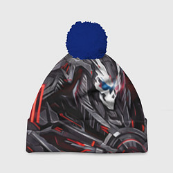 Шапка с помпоном Красный улыбающийся кибер череп, цвет: 3D-тёмно-синий