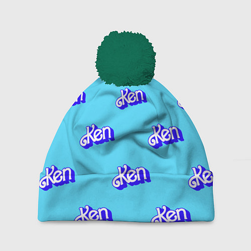 Шапка c помпоном Синий логотип Кен - паттерн / 3D-Зеленый – фото 1