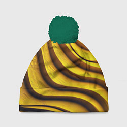 Шапка с помпоном Желтые абстрактные полосы, цвет: 3D-зеленый
