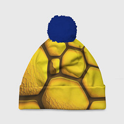 Шапка с помпоном Желтые объемные плиты, цвет: 3D-тёмно-синий