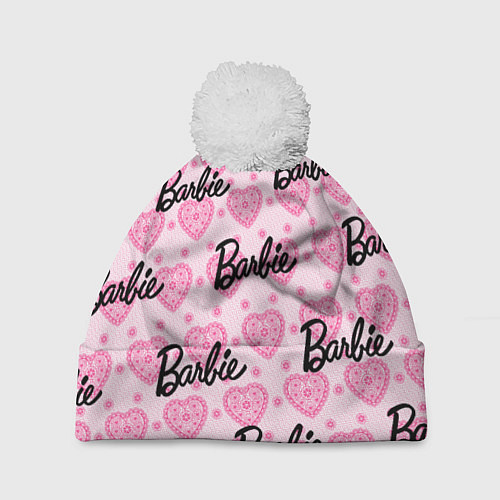 Шапка c помпоном Логотип Барби и розовое кружево / 3D-Белый – фото 1
