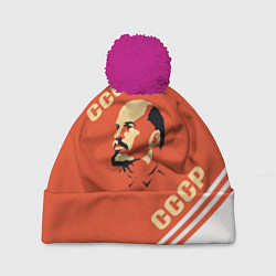 Шапка с помпоном Ленин на красном фоне, цвет: 3D-малиновый