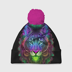 Шапка с помпоном Разноцветный неоновый лев, цвет: 3D-малиновый