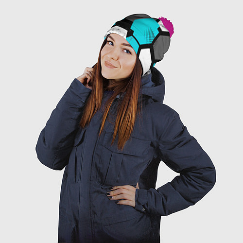 Шапка c помпоном Шестиугольники абстрактный фон / 3D-Малиновый – фото 2