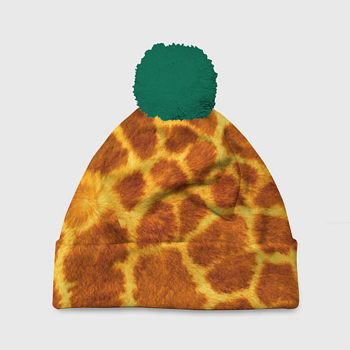 Шапка c помпоном Шкура жирафа - текстура / 3D-Зеленый – фото 1