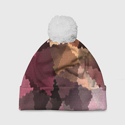 Шапка с помпоном Мозаика в коричнево-розовых тонах, цвет: 3D-белый
