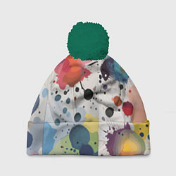 Шапка с помпоном Colorful blots - vogue - abstraction, цвет: 3D-зеленый