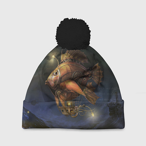 Шапка c помпоном Рыба-дирижабль в ночи / 3D-Черный – фото 1