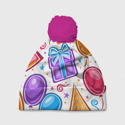 Шапка c помпоном Вечеринка / 3D-Малиновый – фото 1