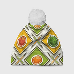 Шапка c помпоном Fruits and berries pattern