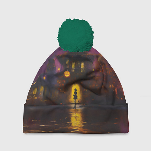 Шапка c помпоном Жуткий дом и ведьма с метлой / 3D-Зеленый – фото 1