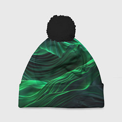 Шапка с помпоном Зеленая абстракция, цвет: 3D-черный