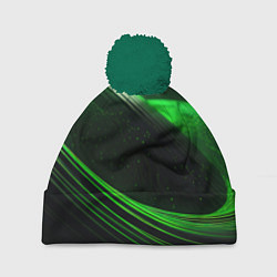 Шапка с помпоном Зеленые абстрактные волны, цвет: 3D-зеленый