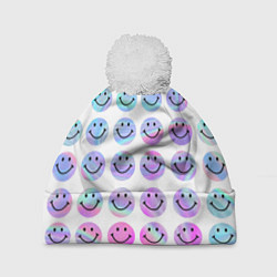 Шапка с помпоном Smiley holographic, цвет: 3D-белый