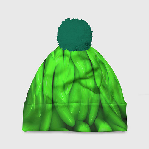 Шапка c помпоном Зеленая абстрактная текстура / 3D-Зеленый – фото 1
