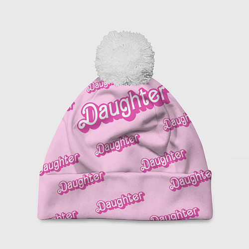 Шапка c помпоном Дочь в стиле барби - розовый паттерн / 3D-Белый – фото 1