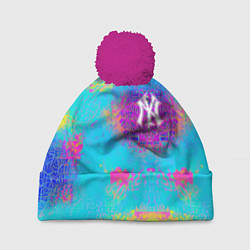 Шапка с помпоном New York Yankees - baseball team - logo, цвет: 3D-малиновый