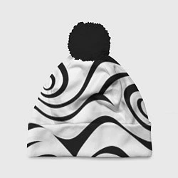 Шапка с помпоном Анималистическая абстракция зебры, цвет: 3D-черный