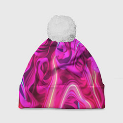 Шапка с помпоном Pink neon abstract, цвет: 3D-белый