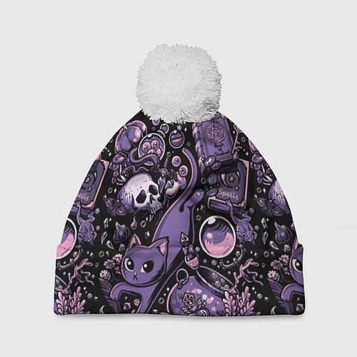 Шапка c помпоном Ведьминский паттерн / 3D-Белый – фото 1