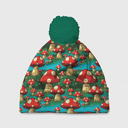 Шапка с помпоном Мультяшный мухомор паттерн, цвет: 3D-зеленый
