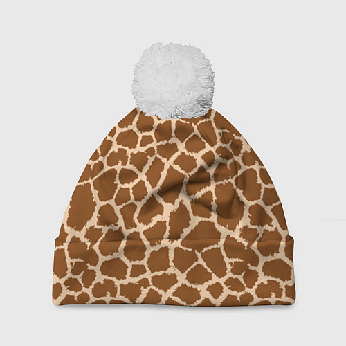 Шапка c помпоном Кожа жирафа - giraffe / 3D-Белый – фото 1