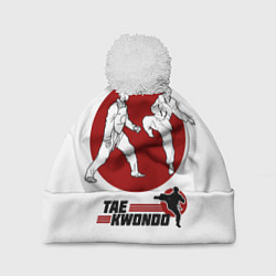 Шапка с помпоном Бойцы тхэквондо, цвет: 3D-белый