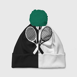 Шапка c помпоном Теннис - чёрно белое