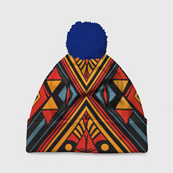 Шапка с помпоном Геометрический узор в африканском стиле, цвет: 3D-тёмно-синий