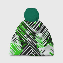 Шапка с помпоном Киберпанк линии белые и зелёные, цвет: 3D-зеленый