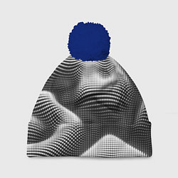 Шапка с помпоном Чёрно белый точечный абстрактный фон, цвет: 3D-тёмно-синий