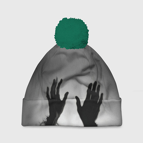 Шапка c помпоном Руки зомби в ночном тумане / 3D-Зеленый – фото 1