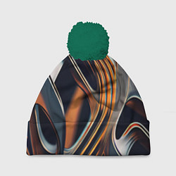 Шапка с помпоном Слияние красок оранжевого и чёрного абстракция, цвет: 3D-зеленый