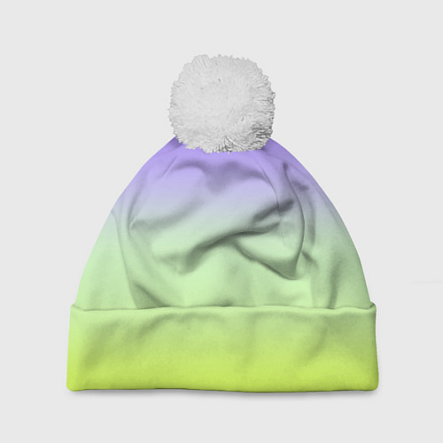 Шапка c помпоном Фиолетовый мятный и желто-зеленый градиент / 3D-Белый – фото 1