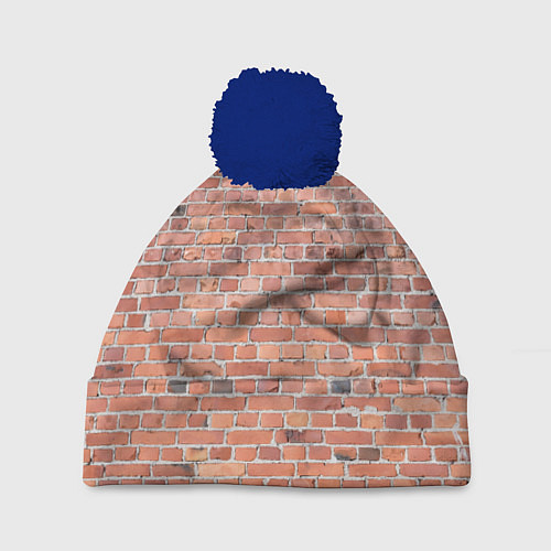 Шапка c помпоном Кирпичная стена узор / 3D-Тёмно-синий – фото 1