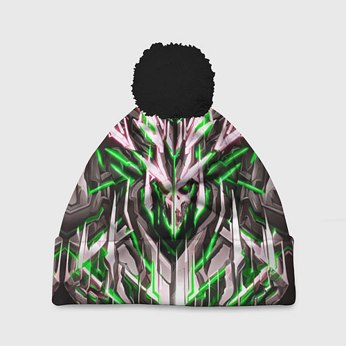 Шапка c помпоном Неоновый зелёный кибер череп / 3D-Черный – фото 1