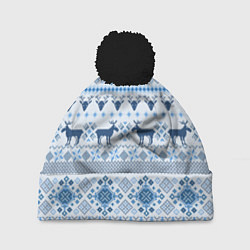 Шапка с помпоном Blue sweater with reindeer, цвет: 3D-черный