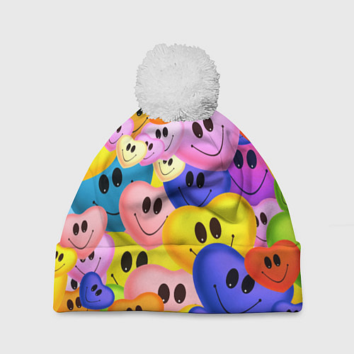 Шапка c помпоном Улыбка любви / 3D-Белый – фото 1
